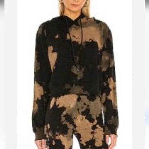 Cotton Citizen Black Brown Hues Tie-Dye Cropped Hooded Sweatshirt - Picture 2 of 15